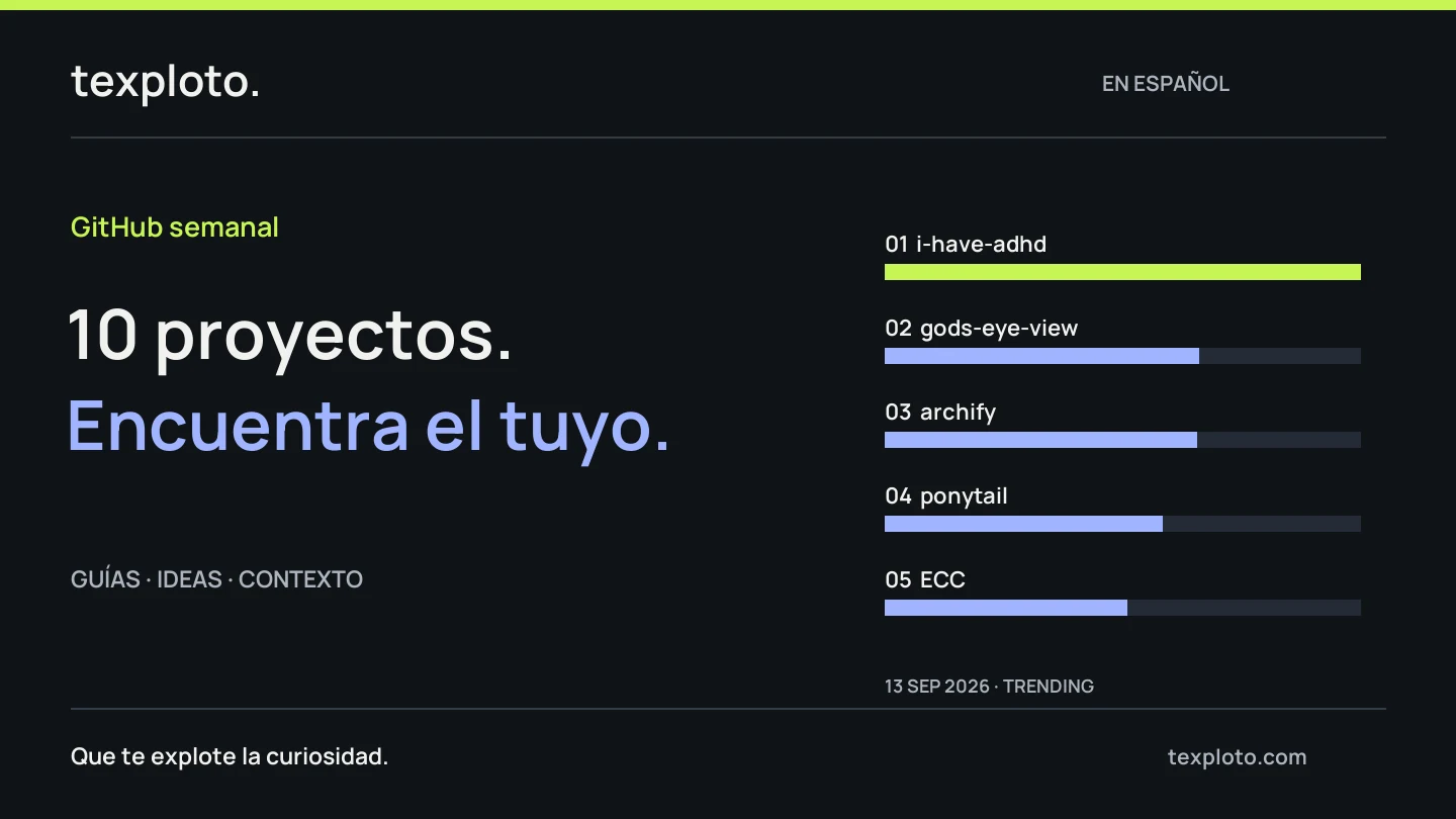 Gráfico conceptual: GitHub semanal. 10 proyectos. Encuentra el tuyo.