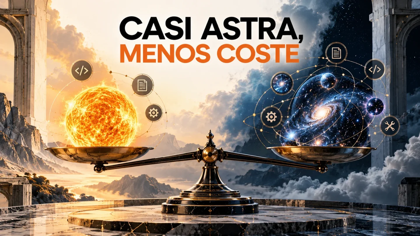 Composición editorial de GPT‑6.1 Sol equilibrando capacidad, velocidad y coste frente a Astra.